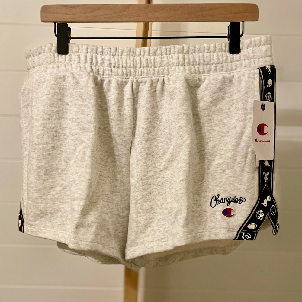 Champion Women's Light‎ Grey Athletic Shorts Graphic Tape Logo Casual Size XL